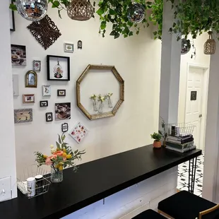 One of two countertop seating areas