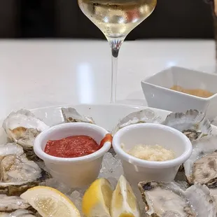 The dozen oysters and a Pinot Grigio are a beautiful way to start a joyous meal.