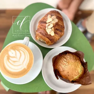 Banana Oat Latte , almond croissant and pistachio muffin