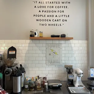 a kitchen with a coffee maker