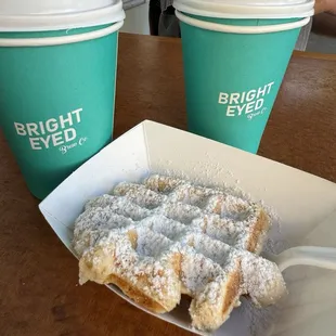 Americano coffee and a hot fresh waffle!!!
