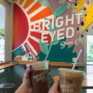 Coffee and mural inside the shop