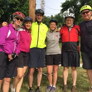 Our crew ready to bike back to Pittsburgh after a night in West Newton.