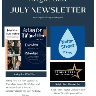 Bright Star Acting Academy classes and times (as of July 2023)