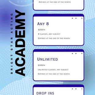 June 2023 Acting Packages and Tuition Fees.