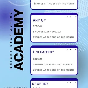Bright Star Acting Academy Tuition Fees for Adults (as of July 2023)