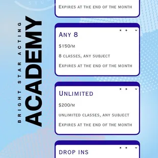 Bright Star Acting Academy Tuition Fees for Kids/Teens (as of July 2023)