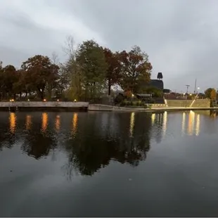 the reflection of the lights in the water