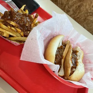 (2)Chili dogs and chili fries (regular size)