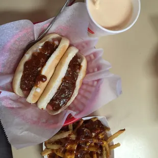 The one and only 2 wit everything and chili cheese fries with an orange shake.  BAM!