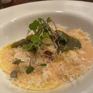 Lobster ravioli with white wine cream sauce