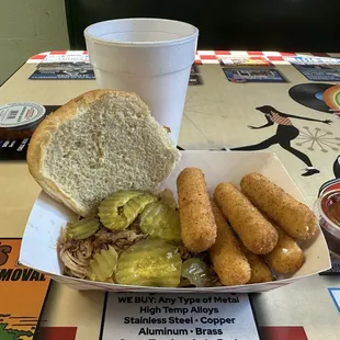 LottaBBQ Sliced Barbecue Sandwich with Mozarella Sticks.