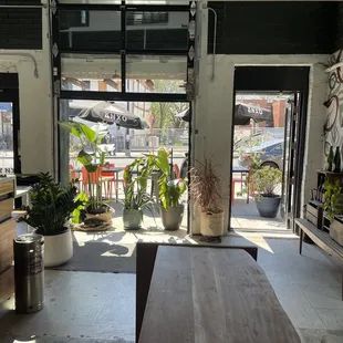 Shot of outdoor seating from inside