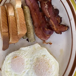 Debbie's: 2 eggs, 2 sausage links, 2 bacon strips and 2 toasts and 2 pancakes