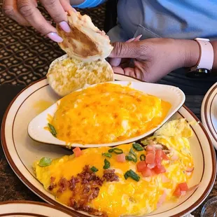 The Works with Cheesy Grits and an English Muffin