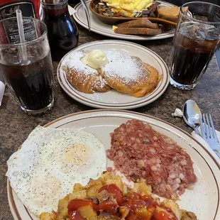 the croissant french toast combo, and some variation of the skillet plate.