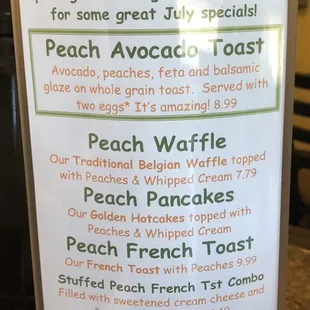 a menu for the breakfast