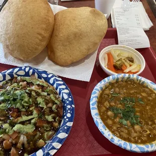 Samosa chaat and Choley Bhature