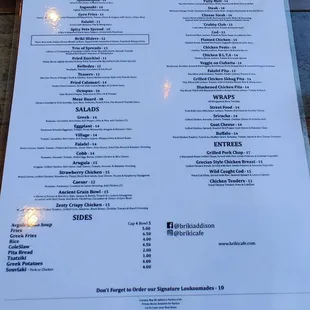 a menu on a table