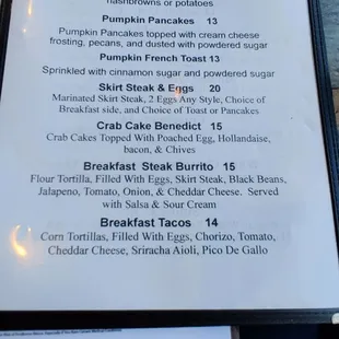 breakfast specials on the menu