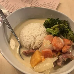 Lemongrass curry add chicken- a little heavy on coconut milk taste but decent