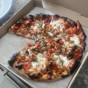 Sausage and mushroom pizza add red peppers.