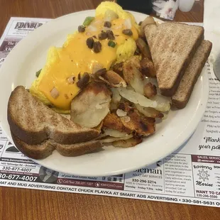 Western omelette, hashbrowns, wheat toast