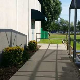 Walkway to outside door to stage