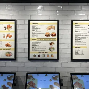 menus on a brick wall in a restaurant