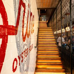 a staircase leading to the restaurant