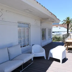 Quiet outdoor balcony with outlets