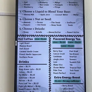 Smoothie menu