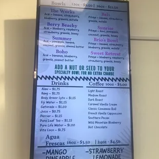 a menu on a wall
