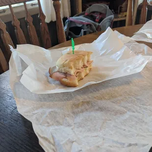 Kid's sandwich (he could have gotten toppings, but he's a kid so he didn't).