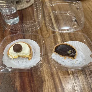Passion fruit tart and chocolate tart