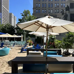 tables and umbrellas on the beach