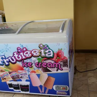 Ice cream cooler in dining room.
