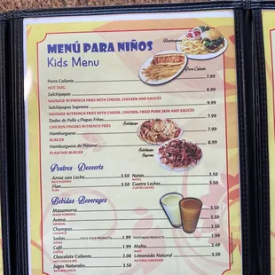 Kid's menu