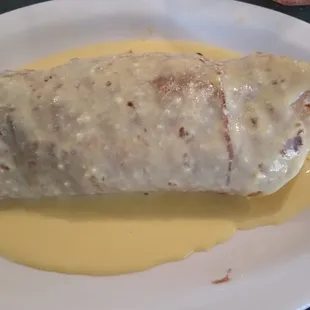 Breakfast burrito with chorizo and queso