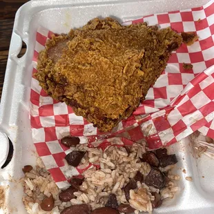 Fried chicken and red beans and rice