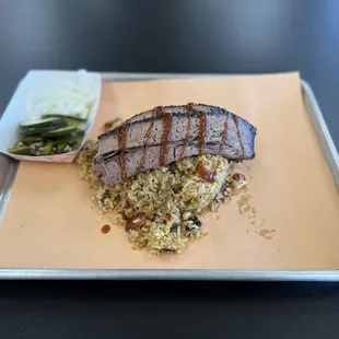 1/3 lb brisket with bbq fried rice  off menu combo