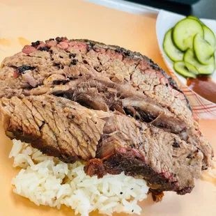 Brisket and Jasmine Rice; the sauce is on the side