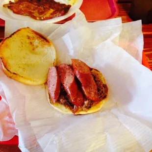 Large brisket &amp; sausage sandwich! Yum!