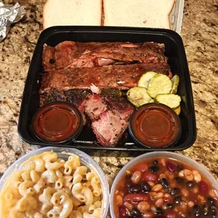 2 meat combo- Ribs and Burnt Ends.  Sides were smoky mac &amp; cheese and baked beans.