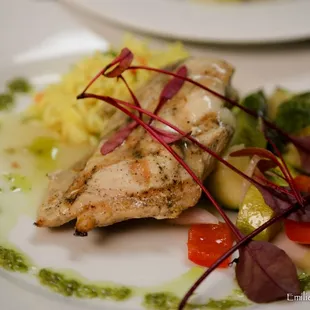 Grilled chicken with lemon caper cream sauce