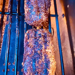 Sizzling nicely on the grill.