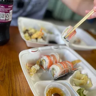 Shrimp tempura roll and sunset roll