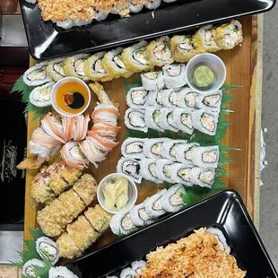 a variety of sushi and rolls