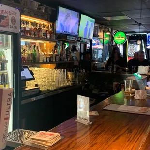 a bar with people sitting at the bar