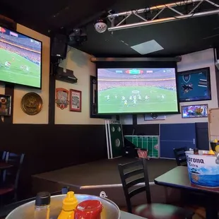 a sports game being played in a sports bar